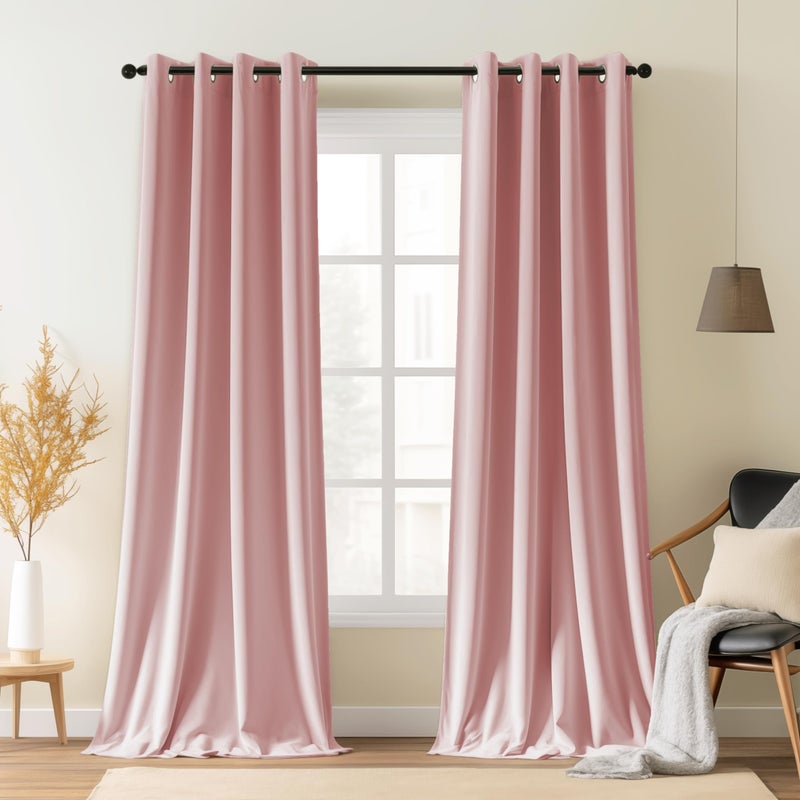 SNITIE Pink 96in Long Velvet Curtains with Grommet  Super Soft Thermal Insulated Noise Reducing Thick Light Filtering Velvet Drapes for Living Room and Bedroom  Set of 2 Panels  52 x 96 Inch Long - Image 1
